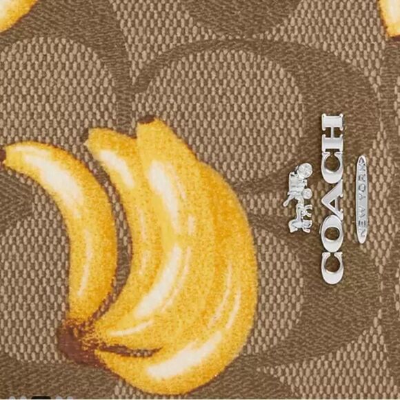 COACH Limited  Zip Card Case In Signature Canvas Banana Print Wallet Bag Purse - Picture 11 of 11